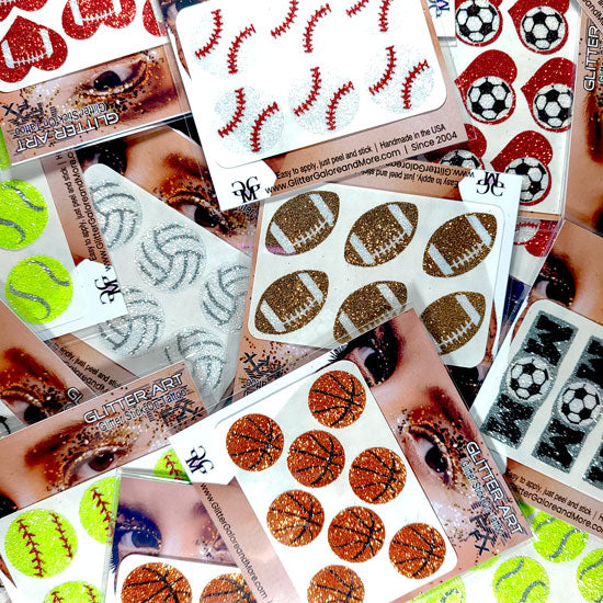 Game day sports glitter sticker tattoos for face and body.