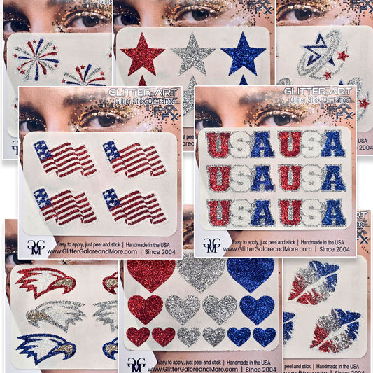 USA 4th of July Patriotic face and body stickers.