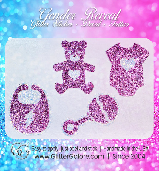 Baby Reveal, Baby Shower, Bear, Onesie, Rattle Pink and Blue Newborn Celebration Stickers