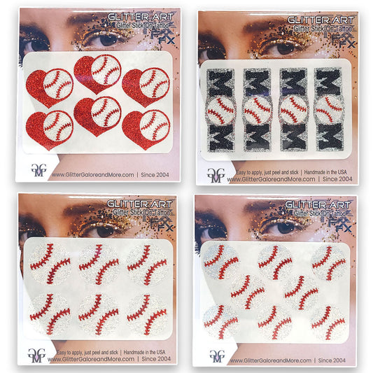 Get your gameface on with these fun baseball glitter face stickers!