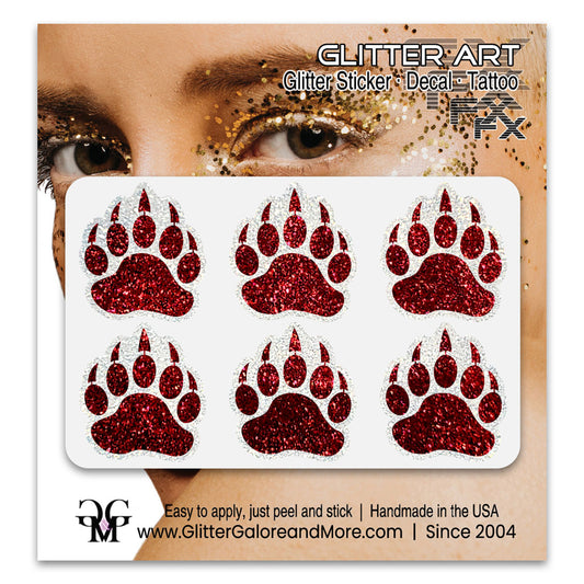 Bear Paws Glitter Sticker Tattoo, Made with Brilliant White Borders