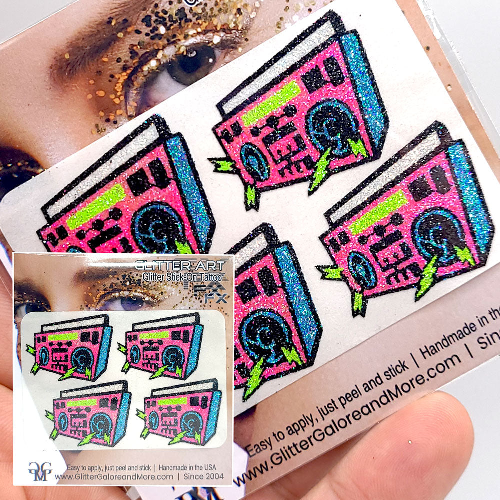 Boombox Glitter Tattoo Custom Stickers - 4pcs