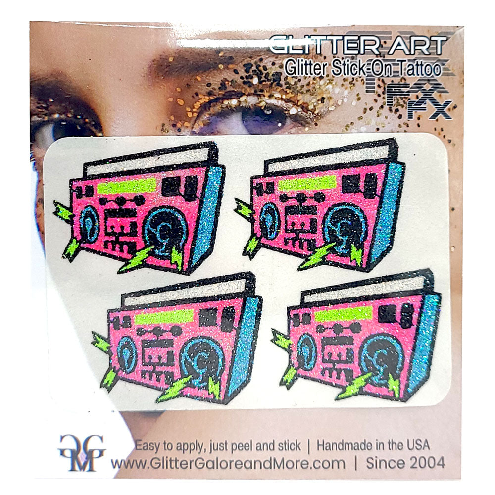 Boombox Glitter Tattoo Custom Stickers - 4pcs
