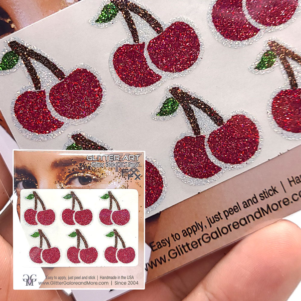 Cherry Glitter Tattoo Custom Sticker - 6pcs