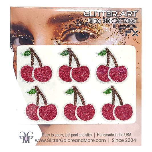 Cherry Glitter Tattoo Custom Sticker - 6pcs