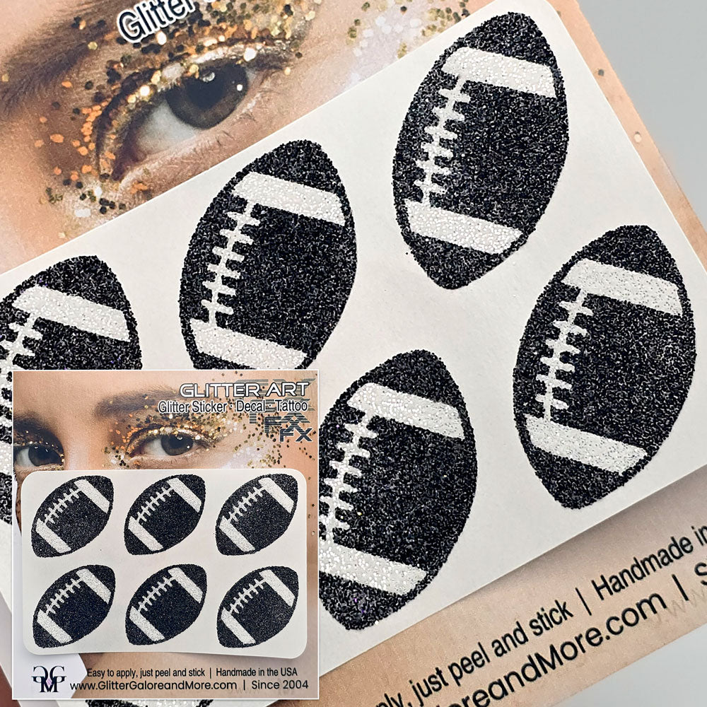Gameday Football Tattoos in Black Glitter.