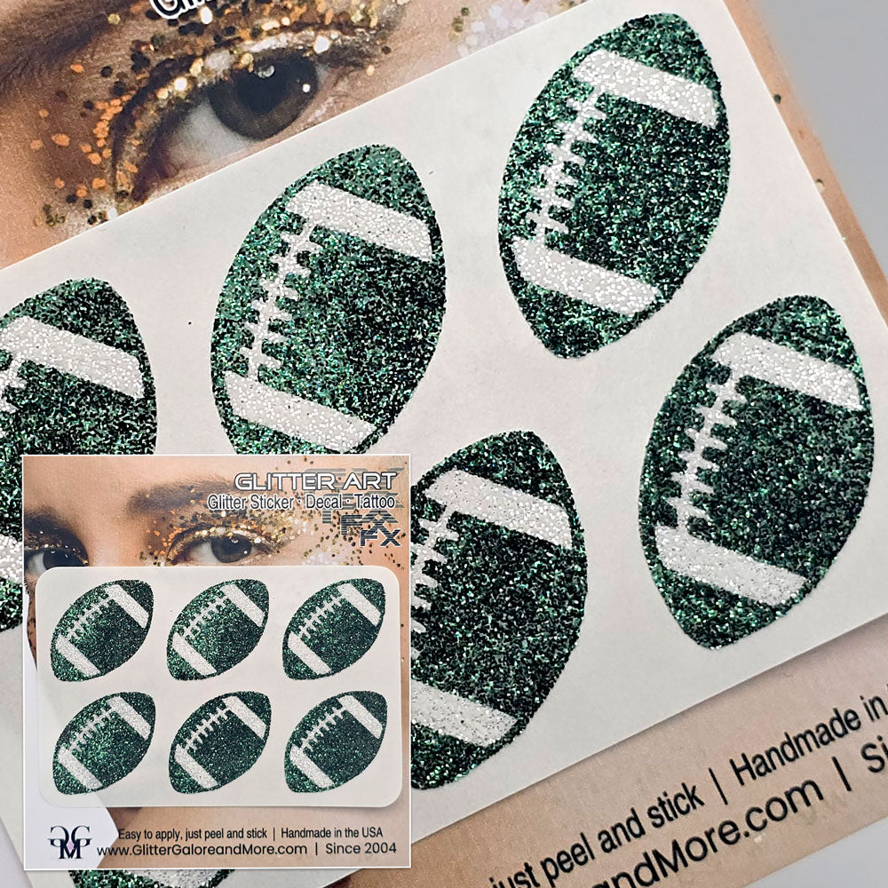 Football Face Decals in Forest Green Glitter.