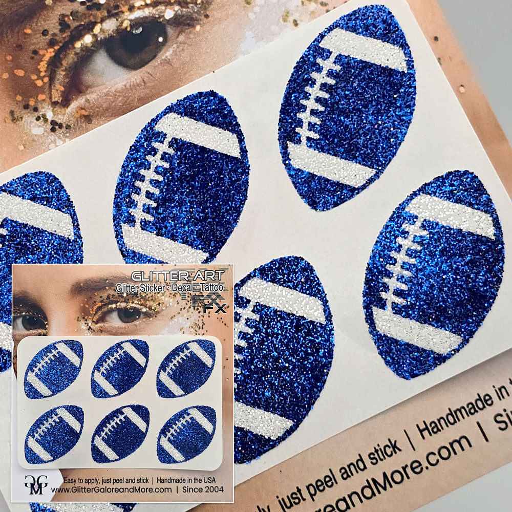Football Team Tattoos in Royal Blue Glitter.