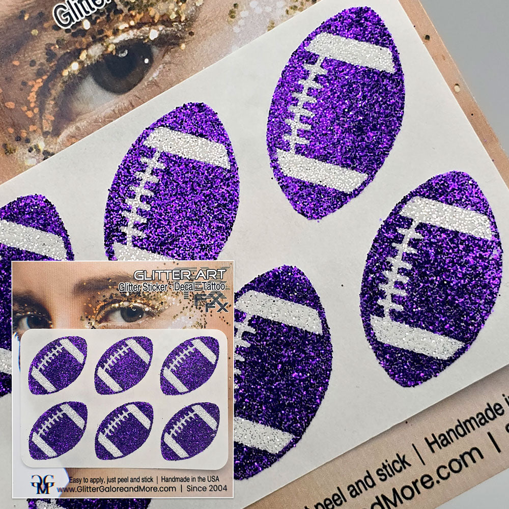 Sports Face Decals in Purple Glitter.