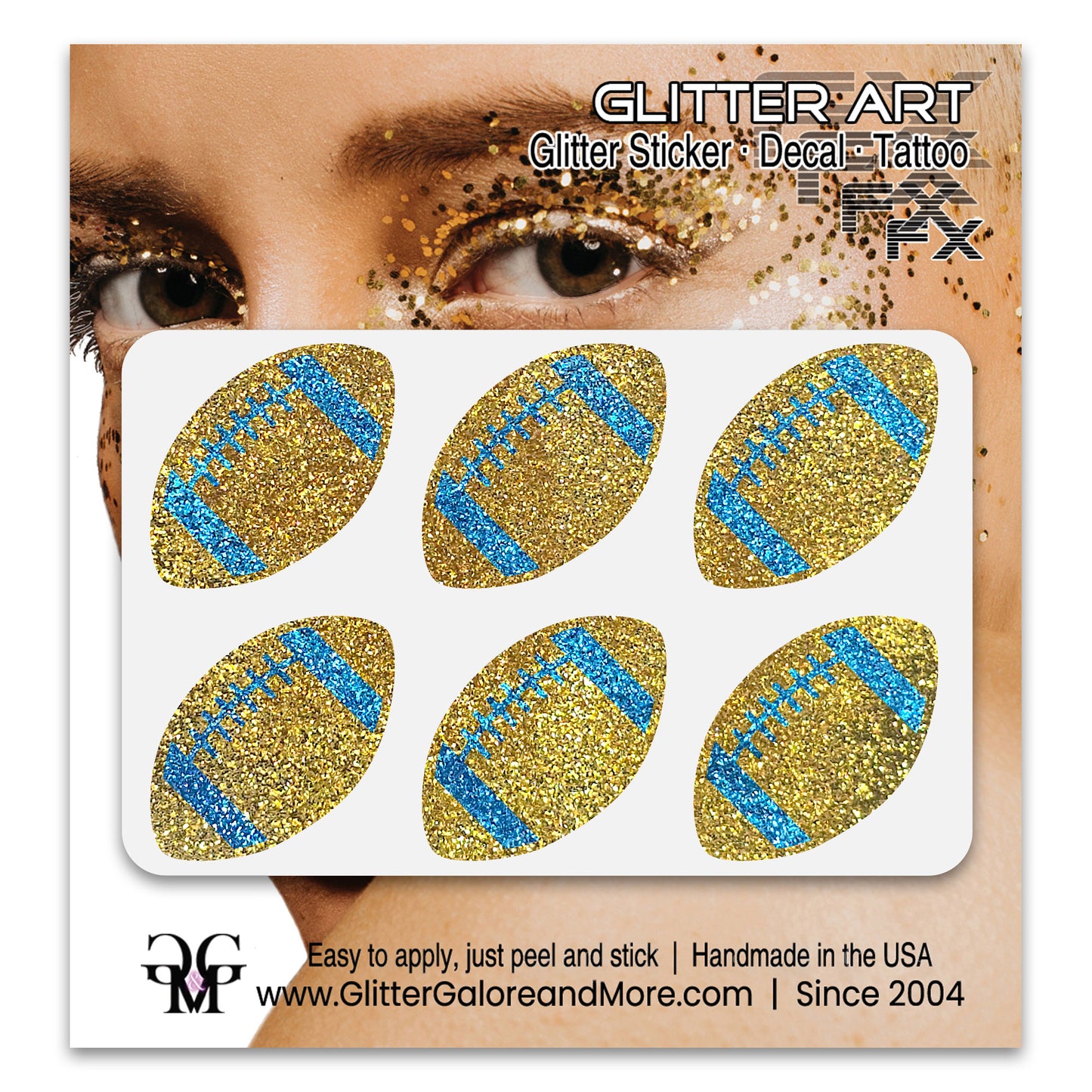 Football Gameday Glitter Sticker Tattoos in Popular Team Colors