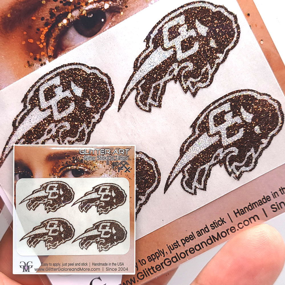 GC Buffalo Custom Glitter Tattoo Stickers - 4 Stickers Per Sheet - Two Color Way