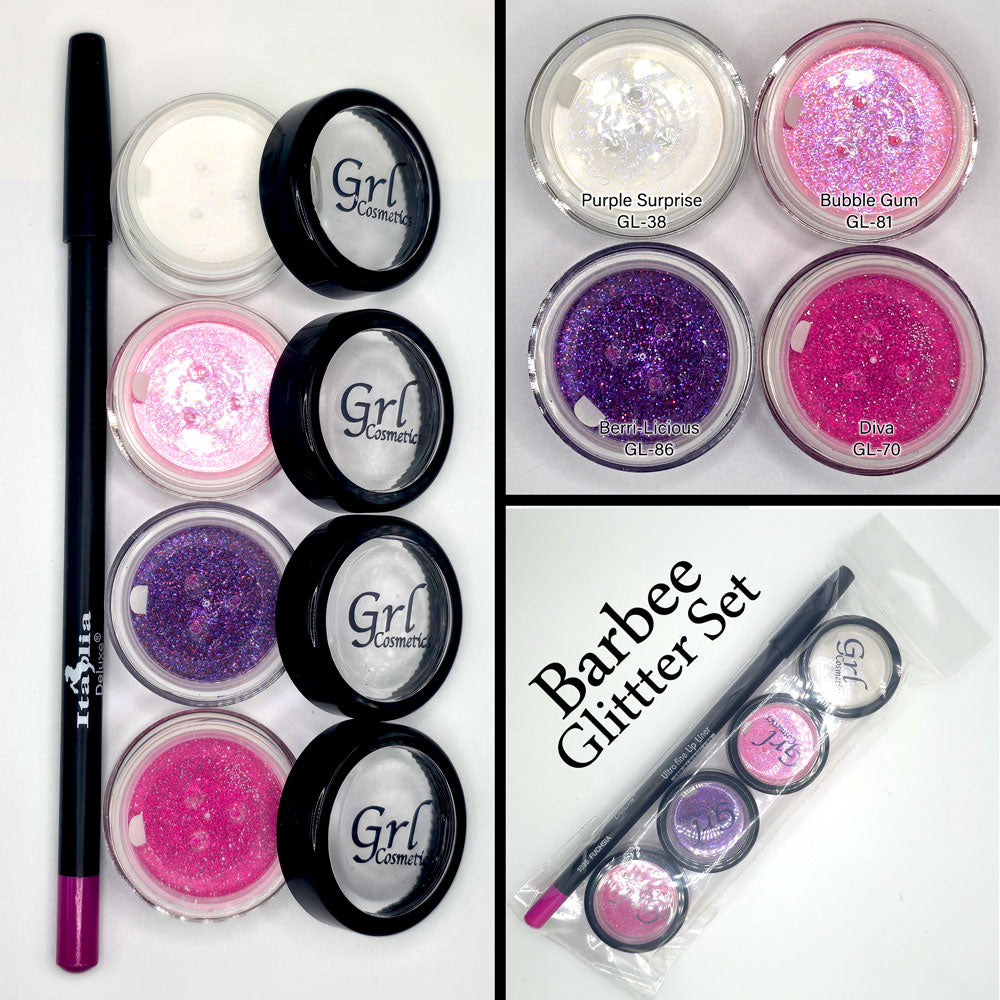 Pink Glitter Set with Fushia Lip Pencil.