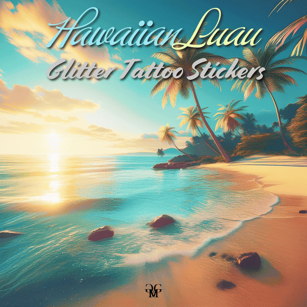 Hawaiian Luau Glitter Face Stickers, Beach Theme Body Tattoos, Party Favors.