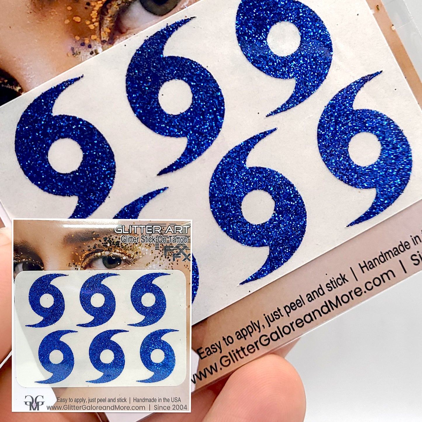Hurricane Custom Stickers 6 pcs - Blue Glitter