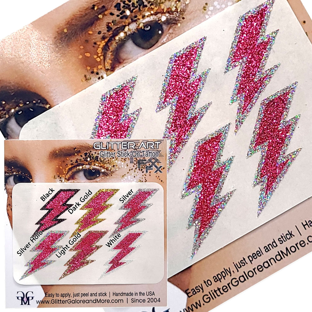 Red, Pink, Orange Lightning Bolts Glitter Sticker Tattoo, Custom Glitter Bolts for Cheer Teams, Lightning Bolts Decal - Two Color Way