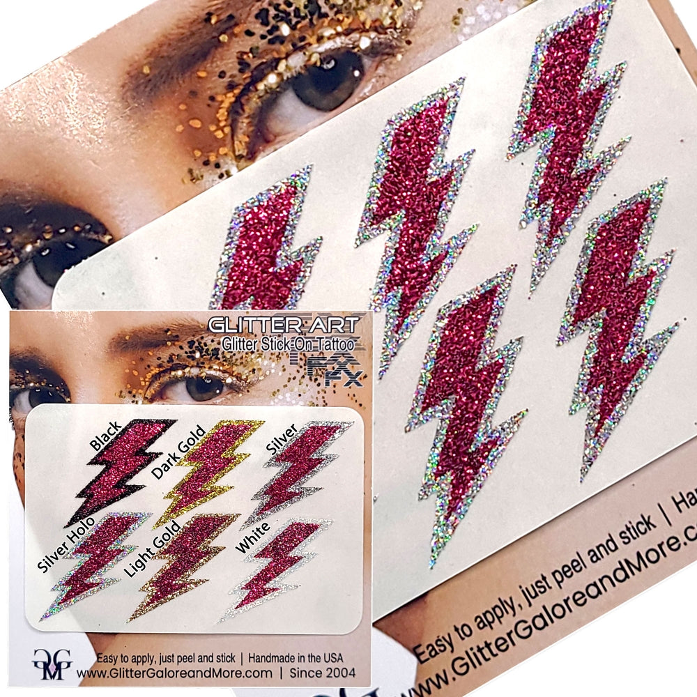 Red, Pink, Orange Lightning Bolts Glitter Sticker Tattoo, Custom Glitter Bolts for Cheer Teams, Lightning Bolts Decal - Two Color Way