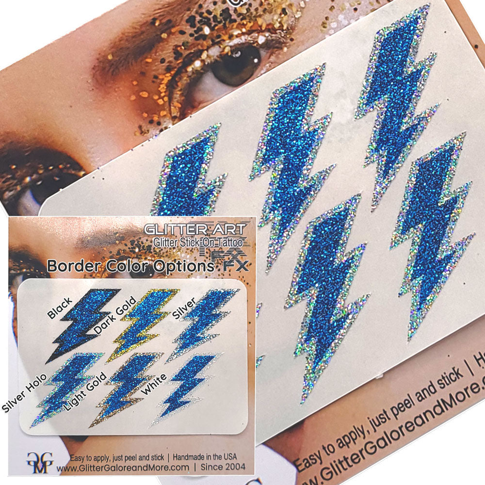 Blue Lightning Bolts Glitter Sticker Tattoo, Custom Glitter Bolts for Cheer Teams, Lightning Bolts Decal - Two Color Way