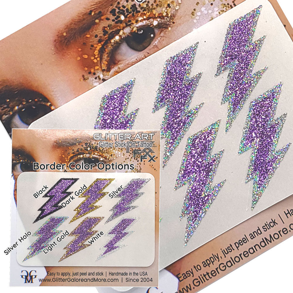 Purple Lightning Bolts Glitter Sticker Tattoo, Custom Glitter Bolts for Cheer Teams, Lightning Bolts Decal - Two Color Way