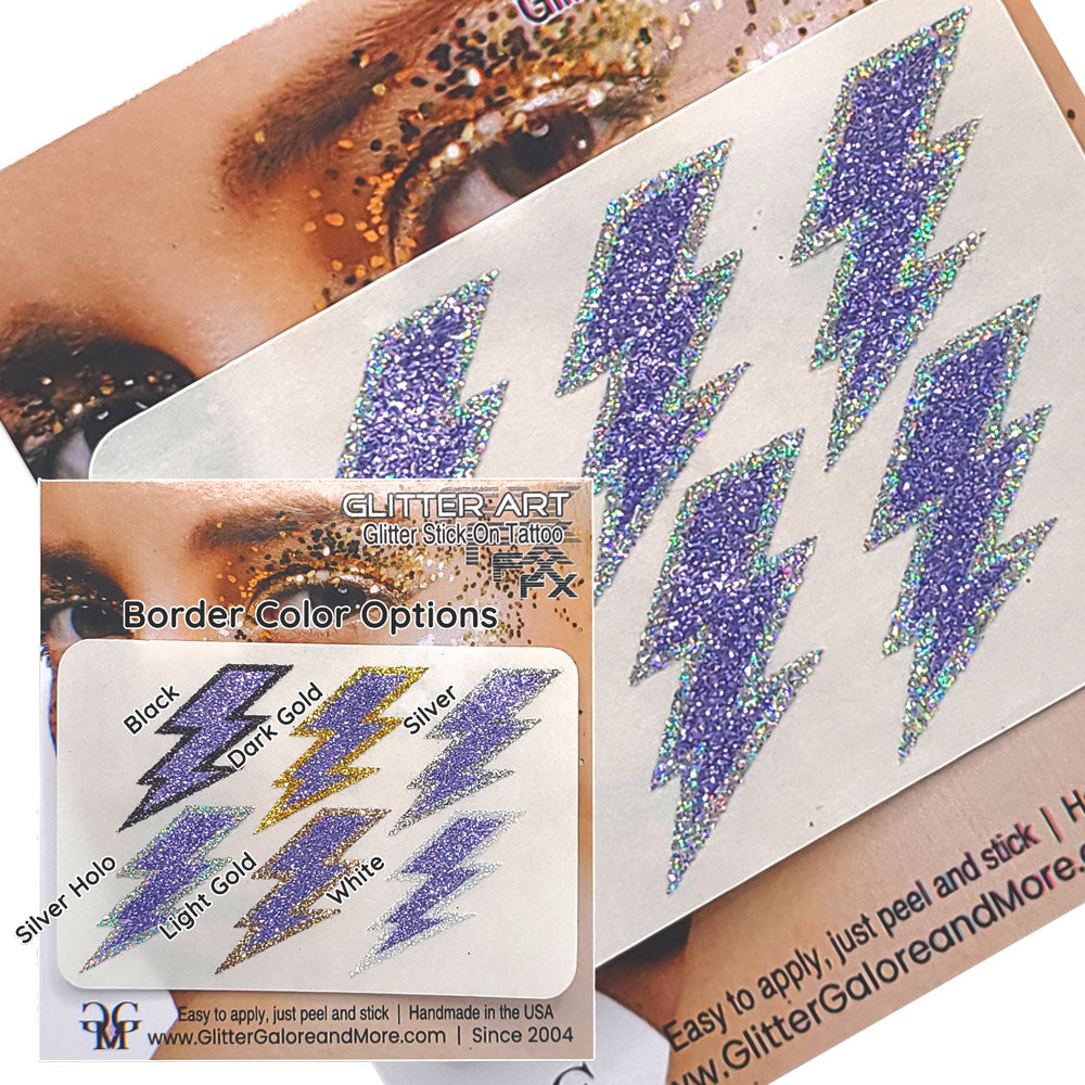 Purple Lightning Bolts Glitter Sticker Tattoo, Custom Glitter Bolts for Cheer Teams, Lightning Bolts Decal - Two Color Way