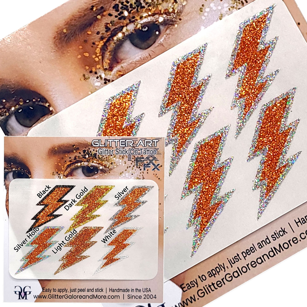 Red, Pink, Orange Lightning Bolts Glitter Sticker Tattoo, Custom Glitter Bolts for Cheer Teams, Lightning Bolts Decal - Two Color Way