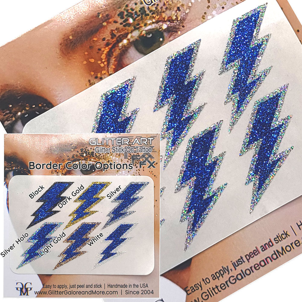 Blue Lightning Bolts Glitter Sticker Tattoo, Custom Glitter Bolts for Cheer Teams, Lightning Bolts Decal - Two Color Way