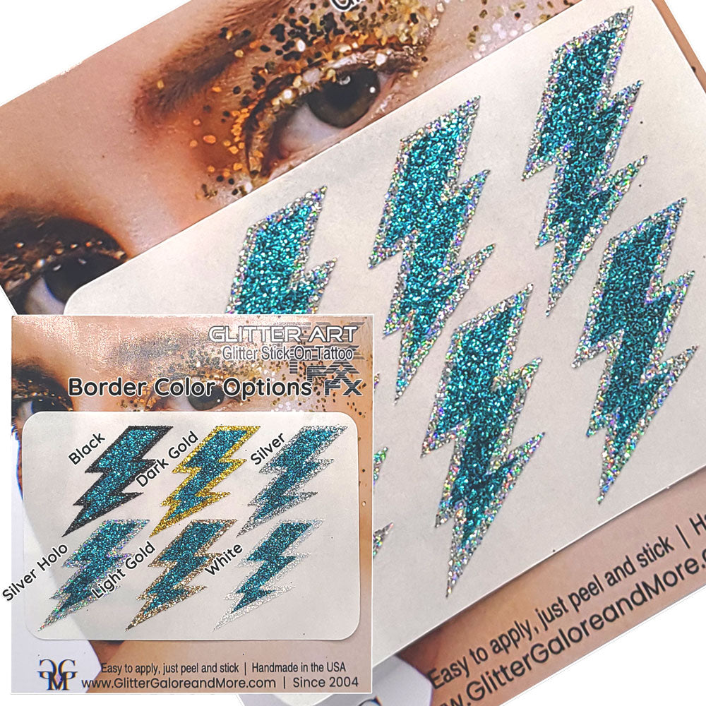 Blue Lightning Bolts Glitter Sticker Tattoo, Custom Glitter Bolts for Cheer Teams, Lightning Bolts Decal - Two Color Way