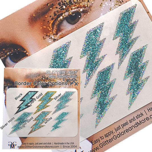 Blue Lightning Bolts Glitter Sticker Tattoo, Custom Glitter Bolts for Cheer Teams, Lightning Bolts Decal - Two Color Way