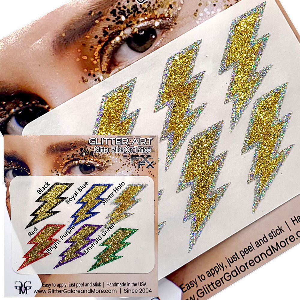 Gold Lightning Bolts Glitter Sticker Tattoo, Custom Glitter Bolts for Cheer Teams, Lightning Bolts Decal - Two Color Way