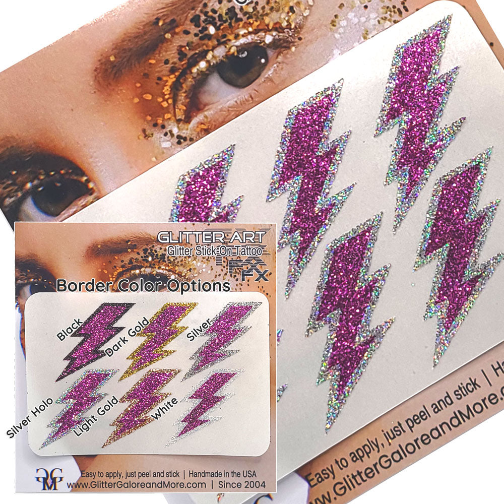 Purple Lightning Bolts Glitter Sticker Tattoo, Custom Glitter Bolts for Cheer Teams, Lightning Bolts Decal - Two Color Way