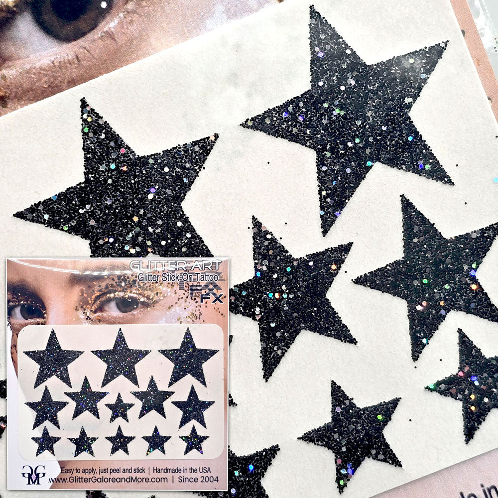 Multisize Glitter Stars Stickers in various sizes with Chunky Silver Holographic Accent