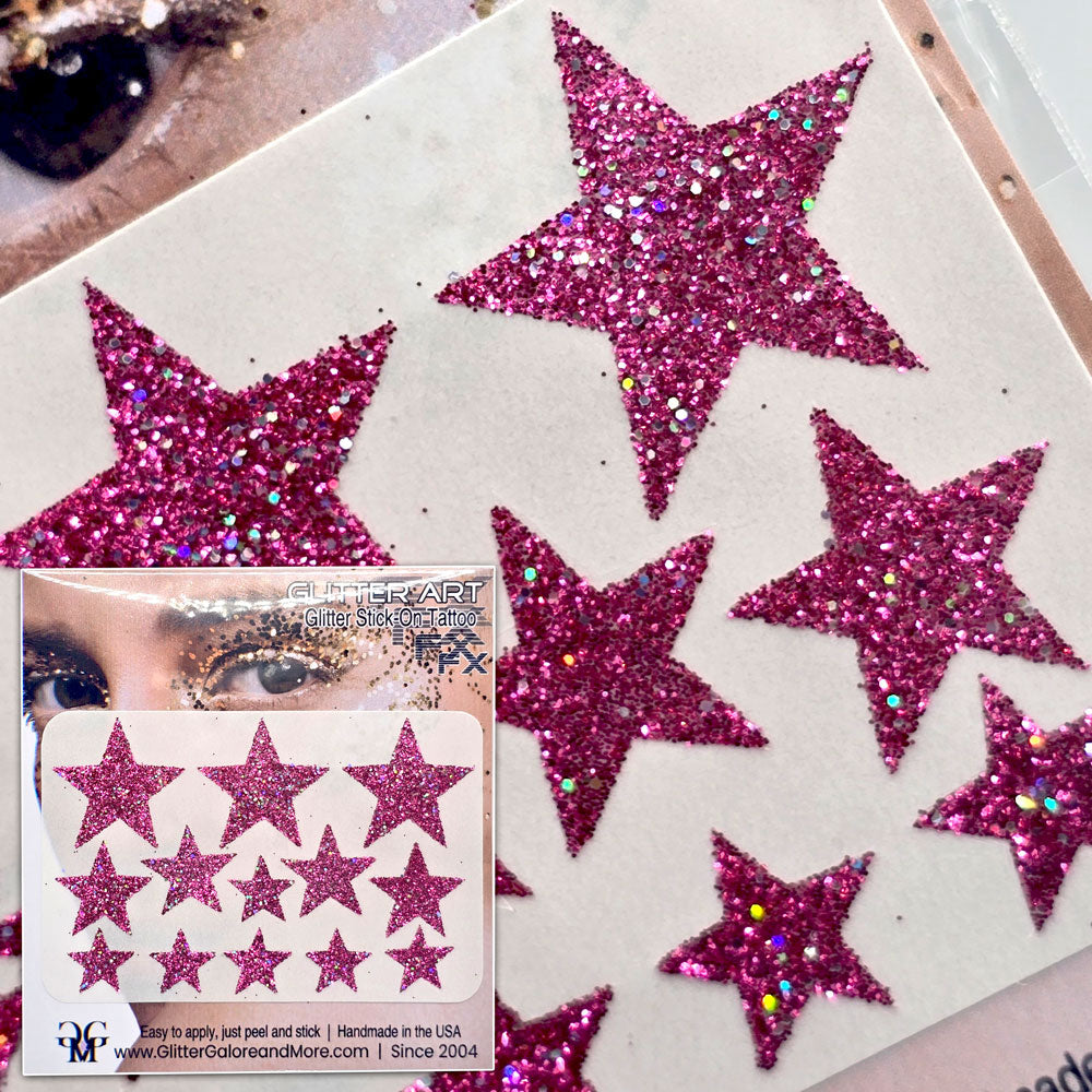 Multisize Glitter Stars Stickers in various sizes with Chunky Silver Holographic Accent