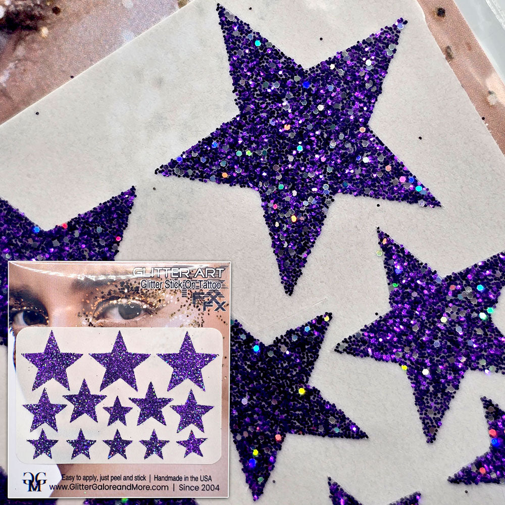 Multisize Glitter Stars Stickers in various sizes with Chunky Silver Holographic Accent