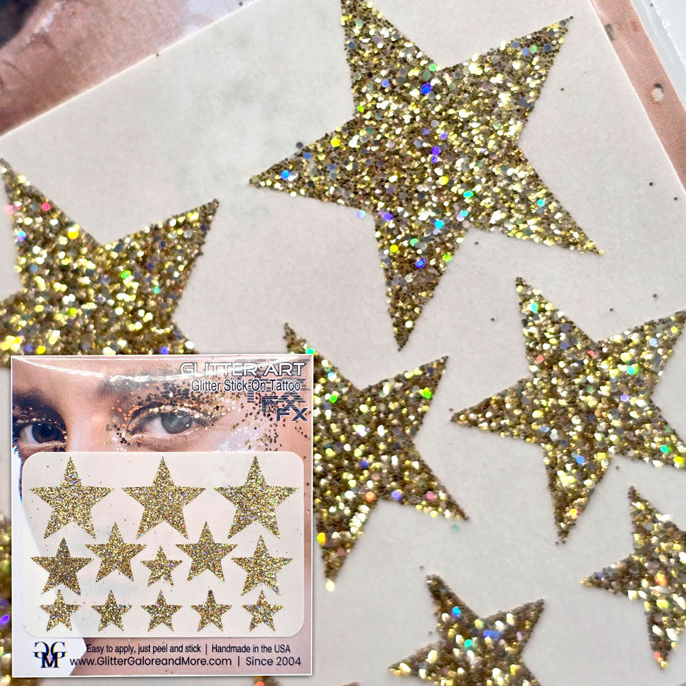 Multisize Glitter Stars Stickers in various sizes with Chunky Silver Holographic Accent