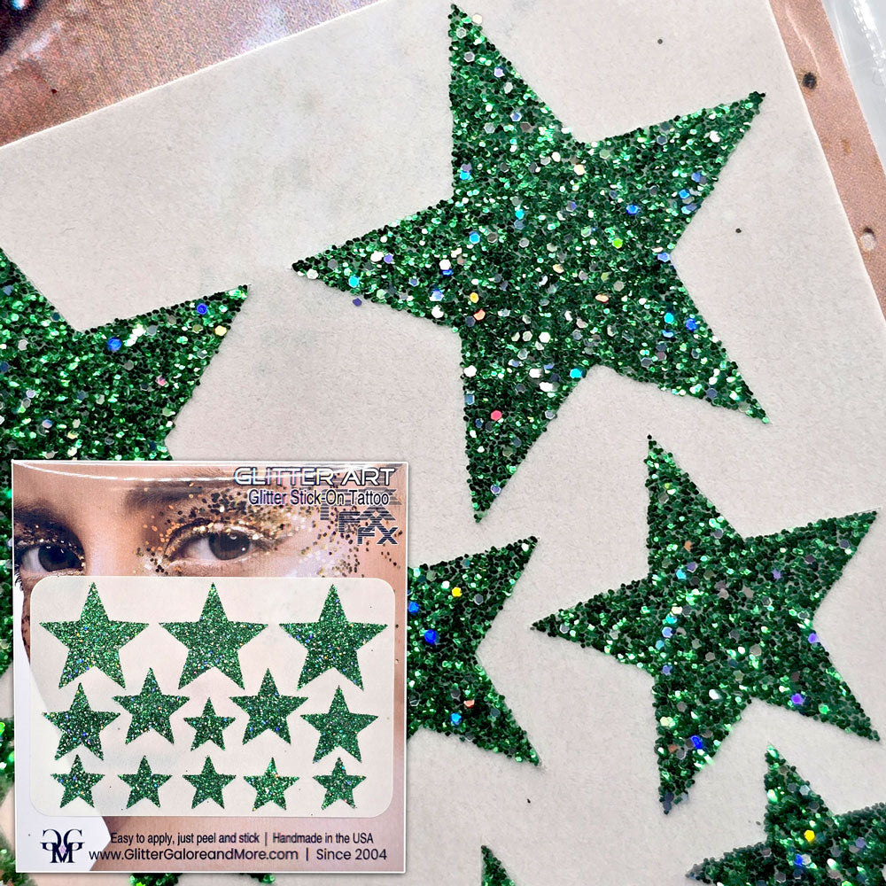 Multisize Glitter Stars Stickers in various sizes with Chunky Silver Holographic Accent