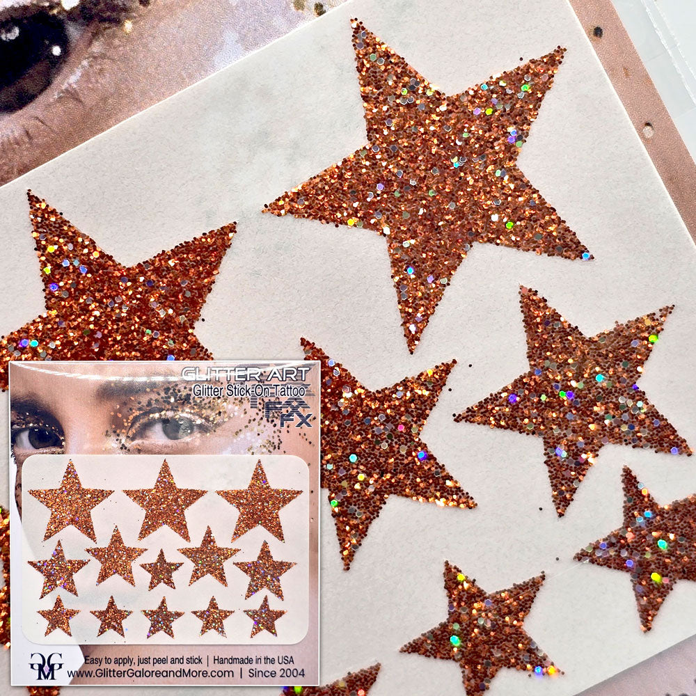 Multisize Glitter Stars Stickers in various sizes with Chunky Silver Holographic Accent