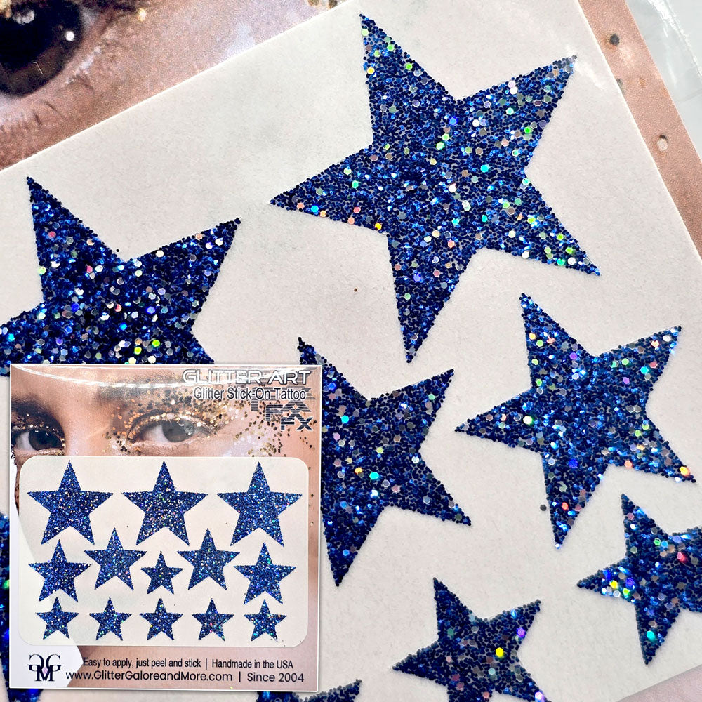 Multisize Glitter Stars Stickers in various sizes with Chunky Silver Holographic Accent