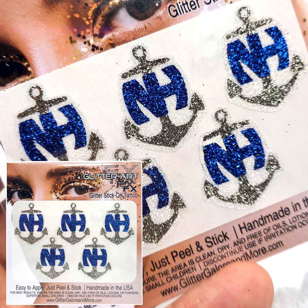 NH Anchor Custom Glitter Stickers - 5 Stickers Per Sheet - Three Color Way