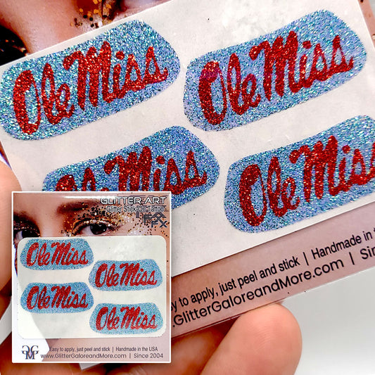 Ole Miss Eye Black Glitter Tattoo Custom Sticker - 4pcs