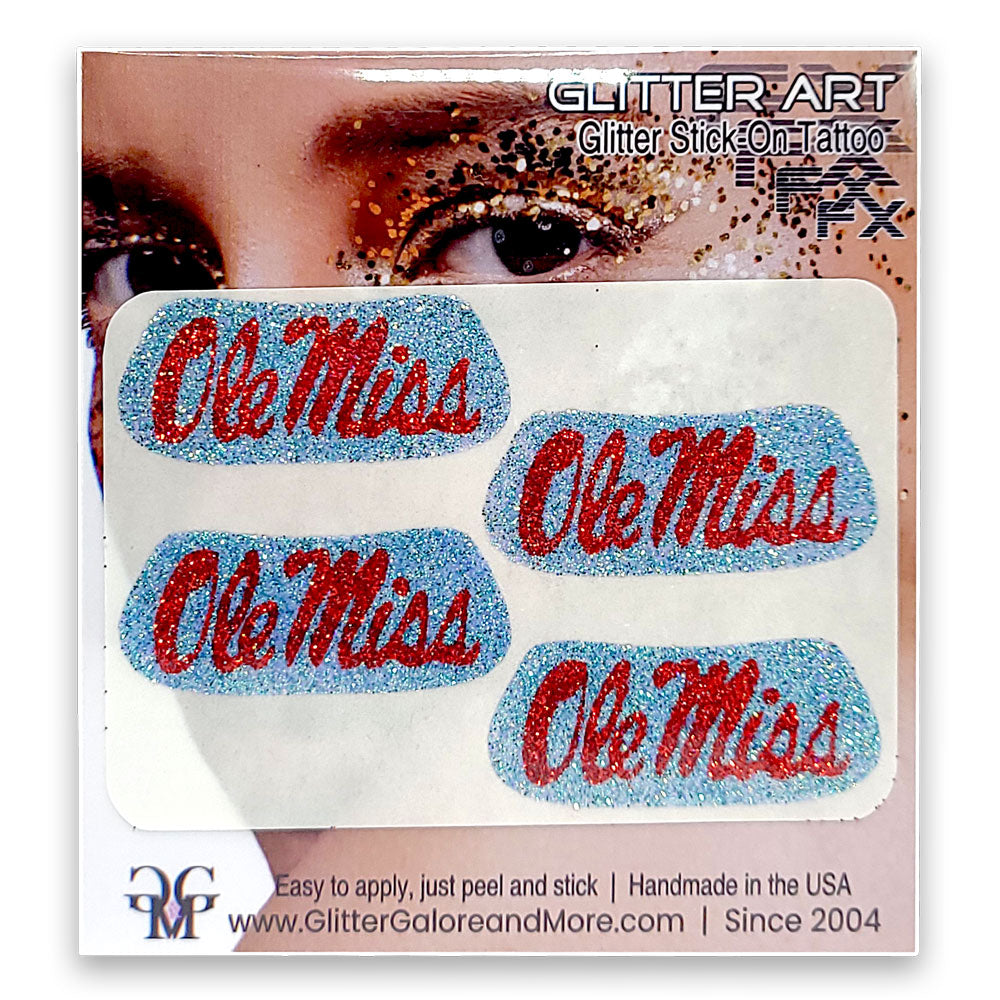 Ole Miss Eye Black Glitter Tattoo Custom Sticker - 4pcs