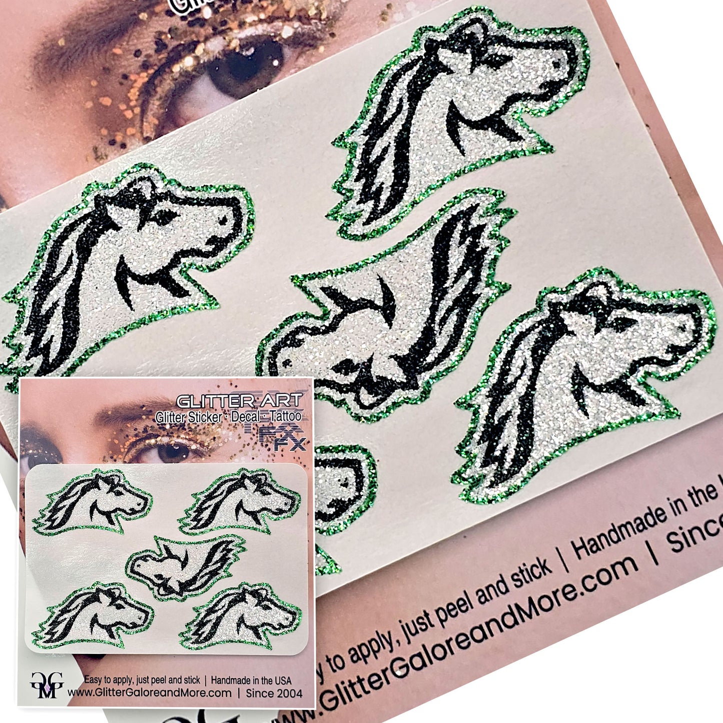 Ponie Glitter Tattoo Custom Stickers - 5 Stickers