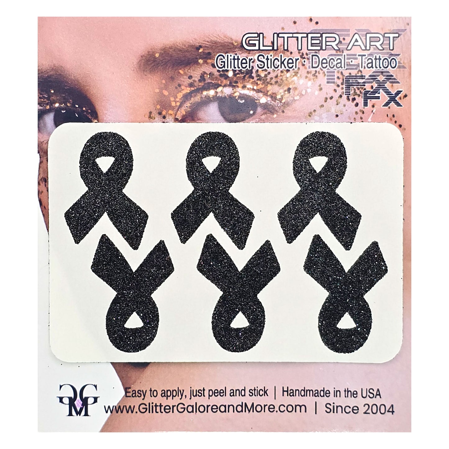 Cancer Awareness Ribbons Glitter Tattoo Stickers, 1 inch (6 Stickers) - Various Colors