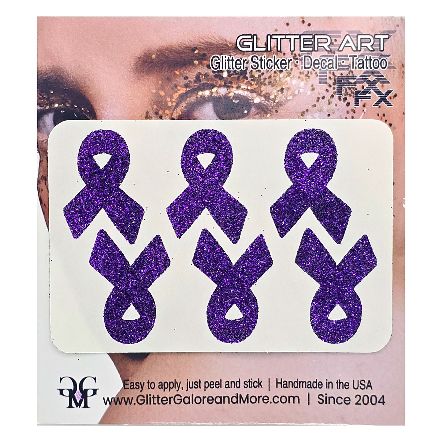 Cancer Awareness Ribbons Glitter Tattoo Stickers, 1 inch (6 Stickers) - Various Colors