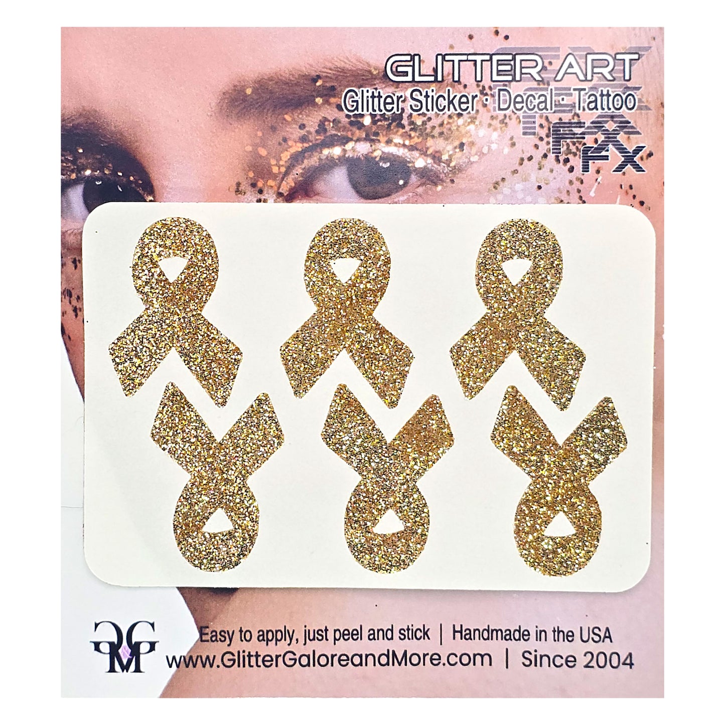 Cancer Awareness Ribbons Glitter Tattoo Stickers, 1 inch (6 Stickers) - Various Colors