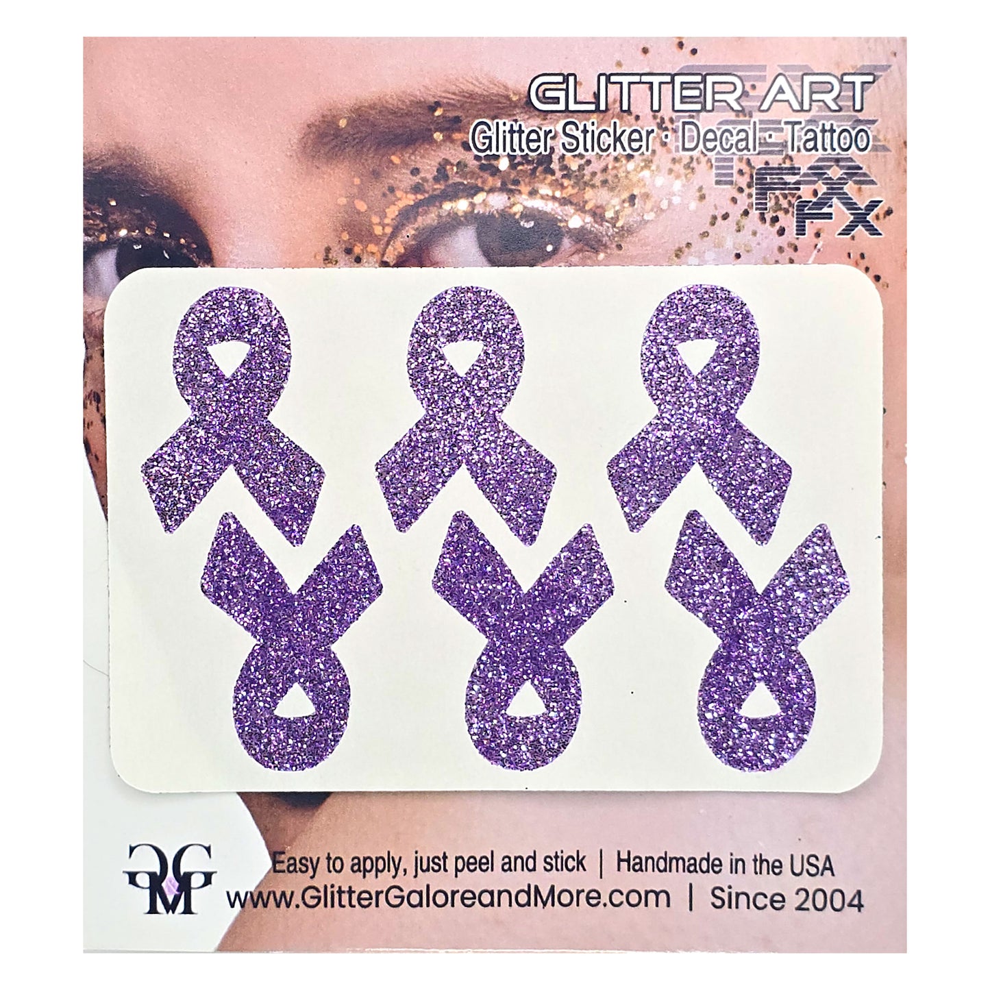 Cancer Awareness Ribbons Glitter Tattoo Stickers, 1 inch (6 Stickers) - Various Colors