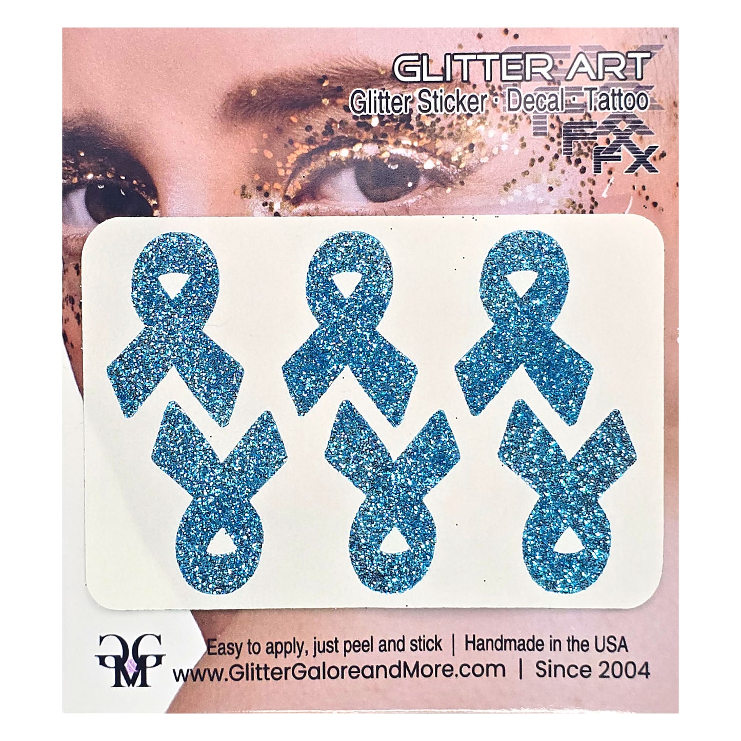 Cancer Awareness Ribbons Glitter Tattoo Stickers, 1 inch (6 Stickers) - Various Colors