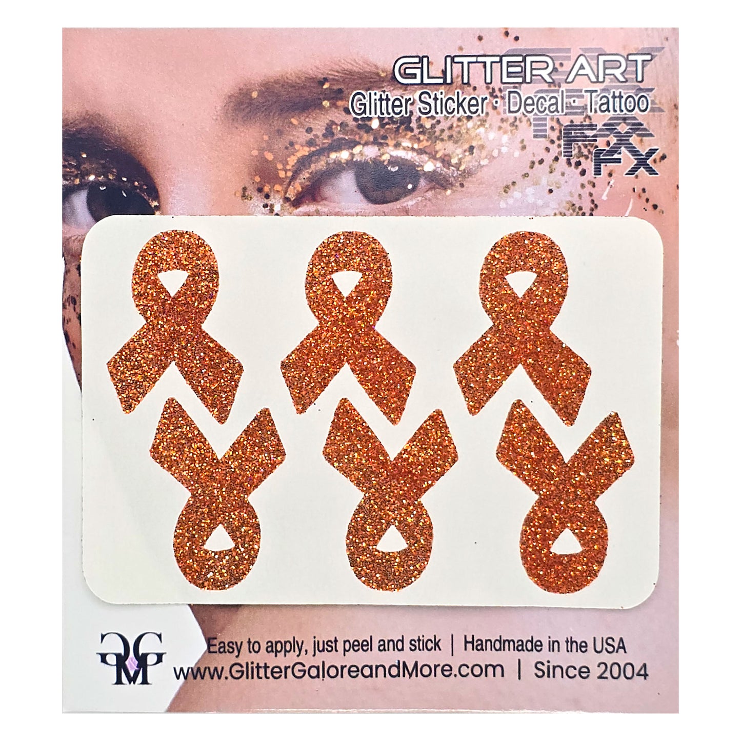 Cancer Awareness Ribbons Glitter Tattoo Stickers, 1 inch (6 Stickers) - Various Colors