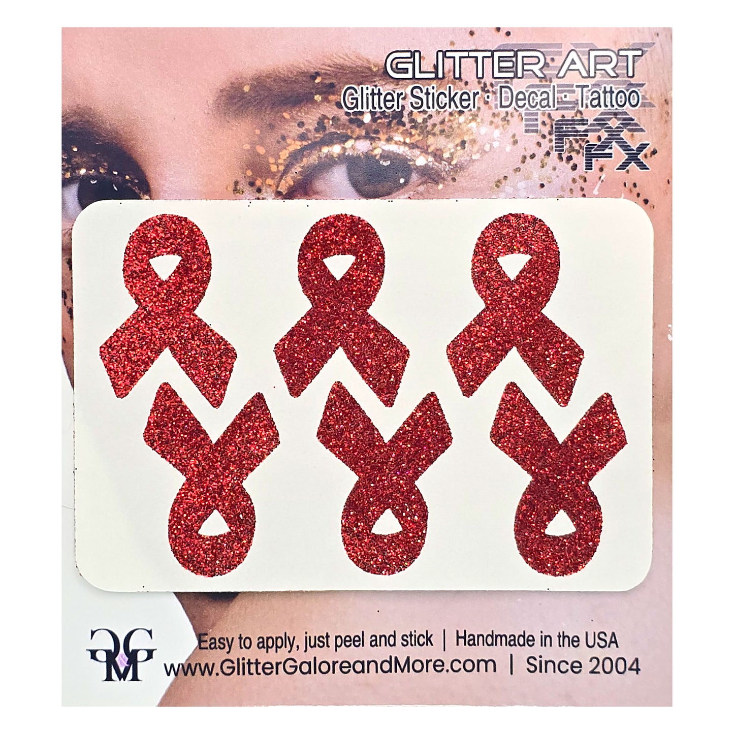 Cancer Awareness Ribbons Glitter Tattoo Stickers, 1 inch (6 Stickers) - Various Colors