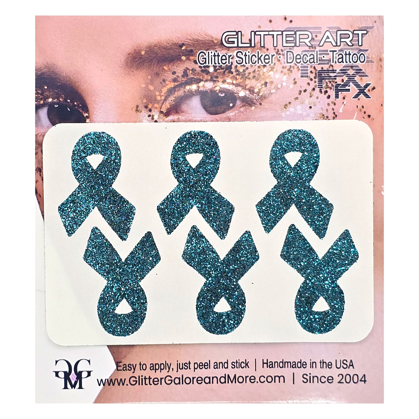 Cancer Awareness Ribbons Glitter Tattoo Stickers, 1 inch (6 Stickers) - Various Colors