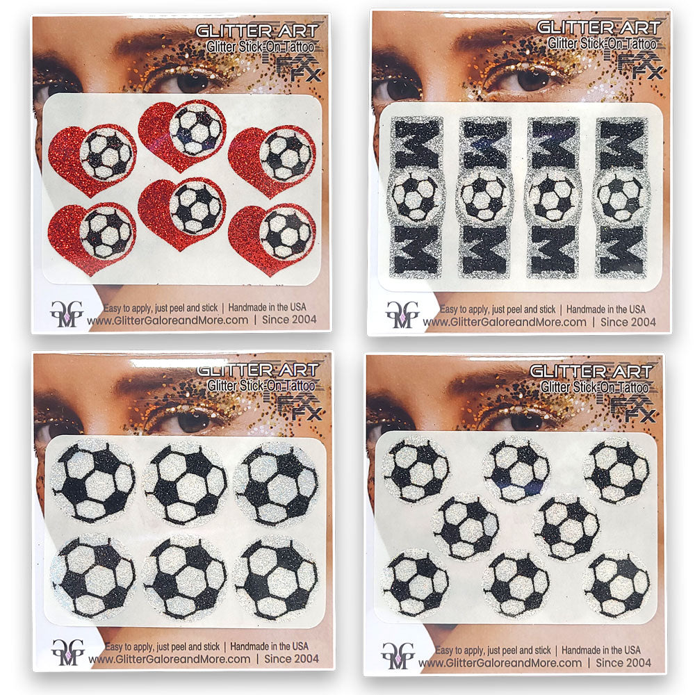 Soccer Gameday Glitter Tattoo Stickers in Various Styles