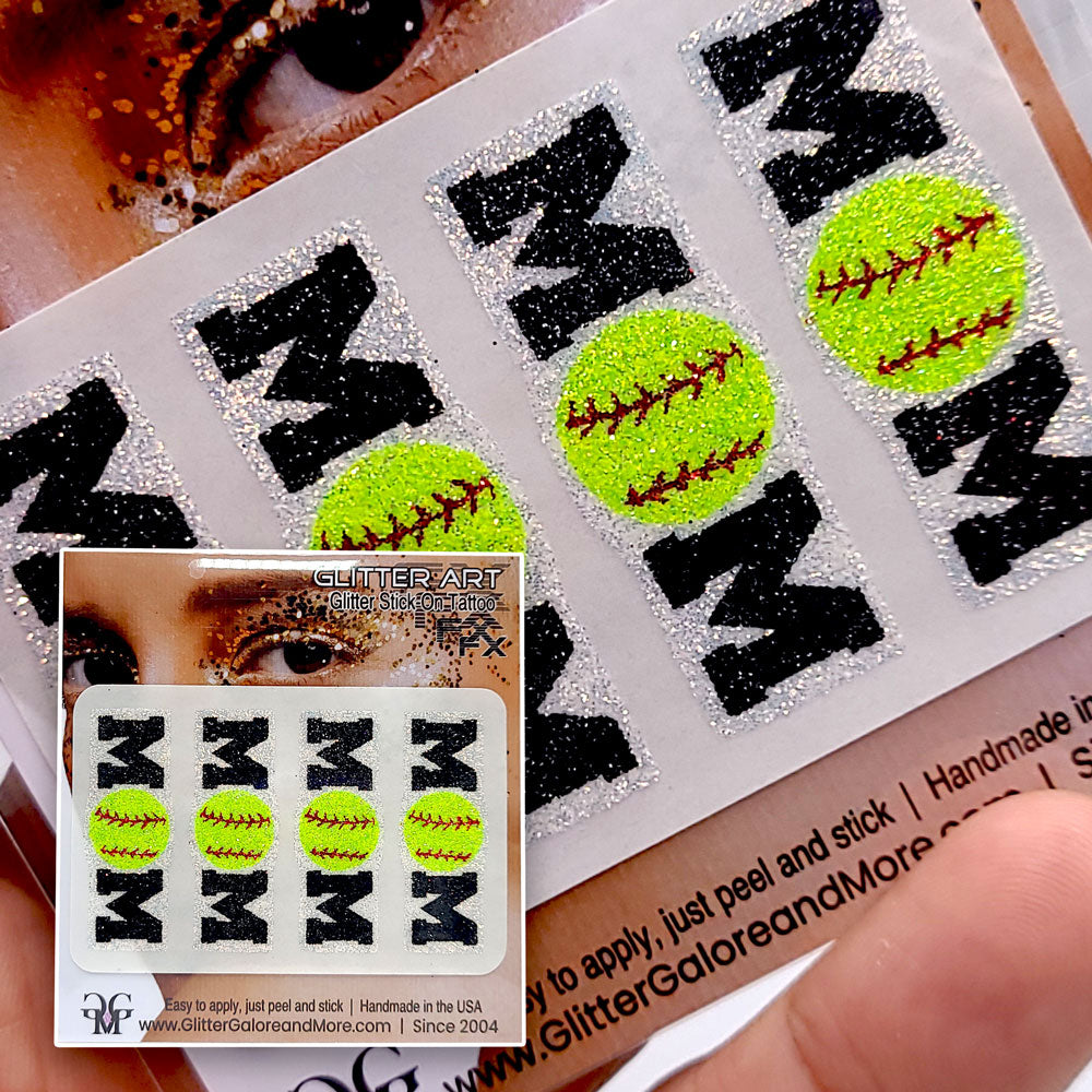 Softball Gameday Glitter Tattoo Stickers in Various Styles